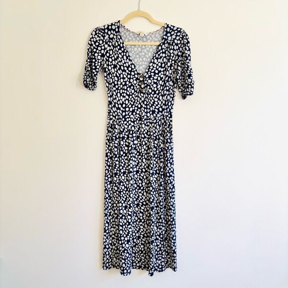 Boden Jane Jersey Midi Dress – Blue Depths Dot Print, V-Neck, Size 2 - Picture 4 of 7